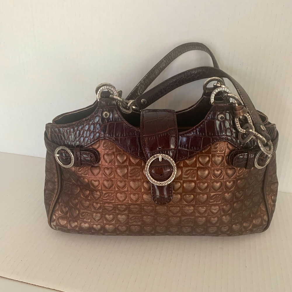 Brighton women’s bronze leather heart embossed shoulder purse